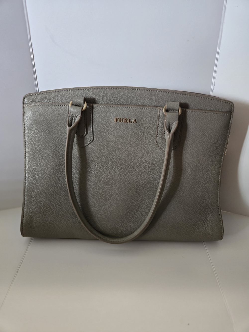 Furla Pebbled Leather Tote in Taupe Gray